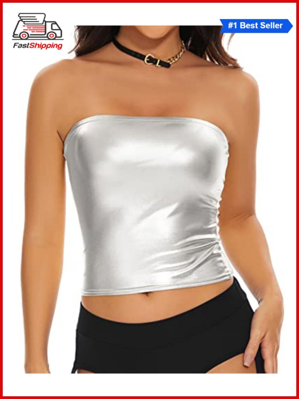 ✨ Metallic Crop Tube Top Strapless Bandeau Bra Rave Festival Costume